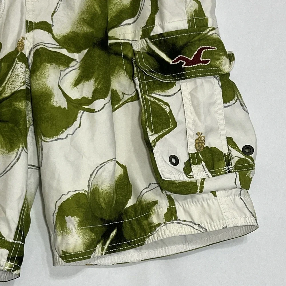 Hollister Swim Trunks Green Floral Cargo Mesh Lined Board Shorts Men Medium